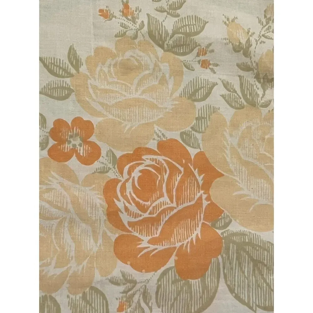 Vtg Floral Standard Pillowcases 60s Orange Green Cream No-iron Percale PAIR 2